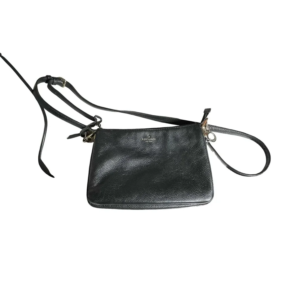 Kate Spade New York Black Pebbled Leather Crossbody Bag Gold Hardware Slim Zip